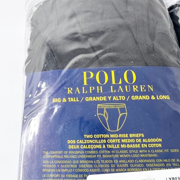 NWT POLO Ralph Lauren BIG & TALL BLACK Cotton mid-rise briefs 2 packs 42” sz 42 - Picture 7 of 9